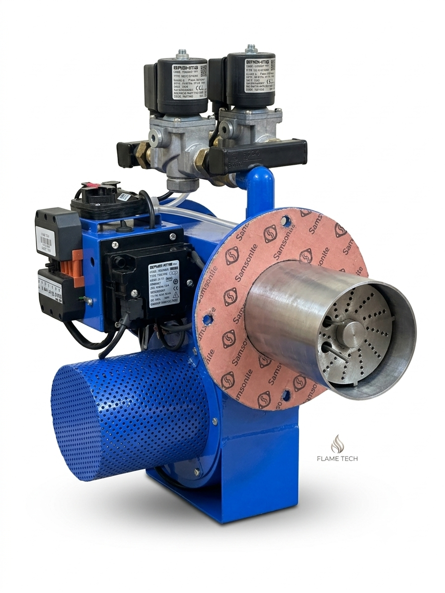 FlameTech dual-solenoid gas burner — studio product shot